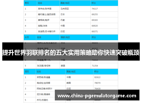 提升世界羽联排名的五大实用策略助你快速突破瓶颈