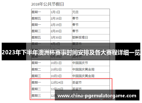 2023年下半年澳洲杯赛事时间安排及各大赛程详细一览